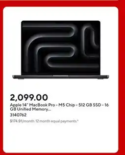 Staples Apple 14 MacBook Pro - M5 Chip - 512 GB SSD - 16 GB Unified Memory - Space Black - English offer