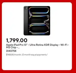 Staples Apple iPad Pro 13 - Ultra Retina XDR Display - Wi-Fi - M5 Chip - 256 GB - Space Black offer