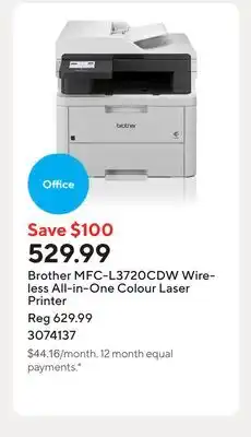 Staples Brother MFC-L3720CDW Wireless All-in-One Colour Laser Printer offer