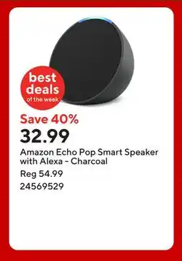Staples Amazon Echo Pop Smart Speaker with Alexa - Charcoal offer