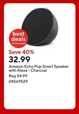Staples Amazon Echo Pop Smart Speaker with Alexa - Charcoal offer