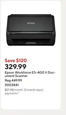 Staples Epson Workforce ES-400 II Document Scanner offer