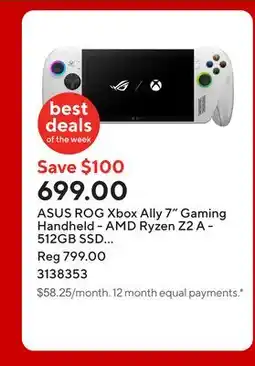 Staples ASUS ROG Xbox Ally 7 Gaming Handheld - AMD Ryzen Z2 A - 512GB SSD - 16GB RAM - Windows 11 Home offer