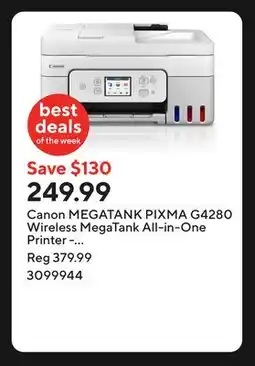 Staples Canon MEGATANK PIXMA G4280 Wireless MegaTank All-in-One Printer - White offer