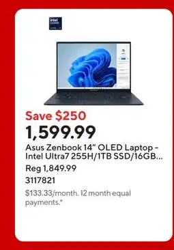 Staples Asus Zenbook 14 OLED Laptop - Intel Ultra7 255H/1TB SSD/16GB RAM/Windows 11 Home offer