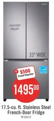 The Brick Samsung 33 17.5 Cu. Ft. Counter-Depth French-Door Refrigerator - Stainless Steel - RF18A5101SR/AA offer
