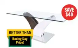 The Brick Tuxedo 48 Modern Glass Top Coffee Table - White and Grey with Metal Base offer