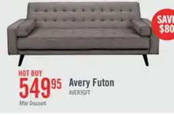 The Brick Avery 81.5 Linen-Look Fabric Klik Klak Futon with Tufting and Two Armrest Pillows - Grey offer