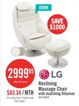 The Brick LG 29.6 Leather-Look Fabric Reclining Massage Chair with Matching Ottoman - Beige offer