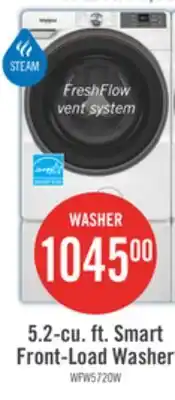 The Brick Whirlpool 5.2 Cu. Ft. Smart Front-Load Washer with FreshFlow Vent System - White - WFW5720RW offer