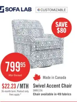 The Brick Made in Canada Sofa Lab Customizable Swivel 31 Fabric Accent Chair - Ink Multicolour offer
