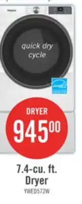 The Brick Whirlpool 7.4 Cu. Ft. Smart Electric Dryer with Wrinkle Shield - White - YWED5720RW offer
