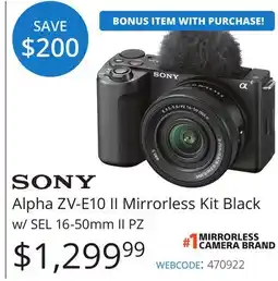 Vistek Sony Alpha ZV-E10 II Mirrorless Kit Black w/ SEL 16-50mm II PZ offer