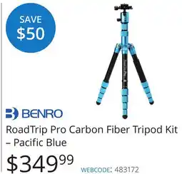 Vistek Benro RoadTrip Pro Carbon Fiber Tripod Kit – Pacific Blue offer