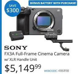 Vistek SONY FX3A Full-Frame Cinema Camera w/ XLR Handle Unit offer
