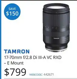 Vistek TAMRON 17-70mm f/2.8 Di III-A VC RXD – E Mount offer