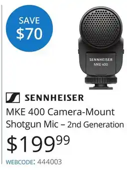 Vistek SENNHEISER MKE 400 Camera-Mount Shotgun Mic – 2nd Generation offer