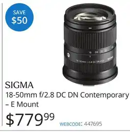 Vistek Sigma 18-50mm f/2.8 DC DN Contemporary-E Mount offer