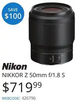 Vistek Nikon NIKKOR Z 50mm f/1.8 S offer