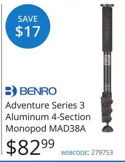 Vistek Adventure Series 3 Aluminum 4-Section Monopod offer