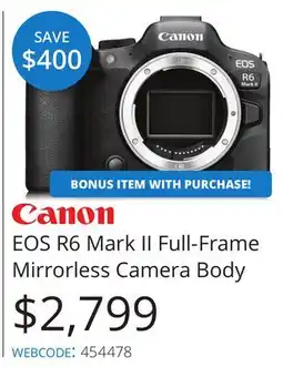 Vistek Canon EOS R6 Mark II Full-Frame Mirrorless Camera Body offer
