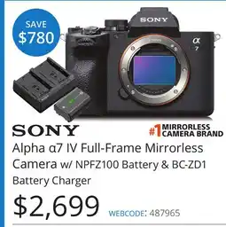 Vistek Alpha α7 IV Full-Frame Mirrorless Camera w/Battery & BC-ZD1 Battery Charger offer