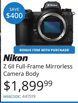 Vistek Z 6II Full-Frame Mirrorless Camera Body offer