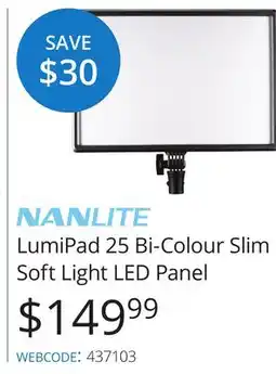 Vistek LumiPad 25 Bi-Colour Slim Soft Light LED Panel offer