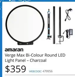 Vistek amaran Verge Max Bi-Colour Round LED Light Panel – Charcoal offer