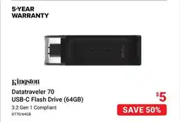 Visions Electronics Kingston Datatraveler 70 USB-C Flash Drive (64GB) offer
