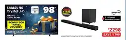 Visions Electronics SAMSUNG 98 DU9000 4K Smart TV + 2.1-Channel Soundbar System offer