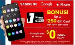Visions Electronics BONUS! Up to $250 Gift Card offer