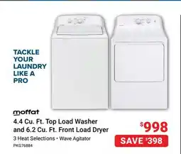 Visions Electronics Moffat 4.4 Cu. Ft. Top Load Washer and 6.2 Cu. Ft. Front Load Dryer offer