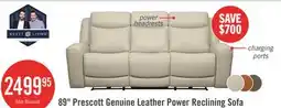 The Brick Scott Living Prescott 88.5 Genuine Leather Power Reclining Sofa with Power Headrests - Platinum Grey offer
