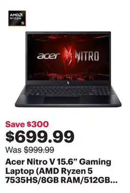 Best Buy Acer Nitro V 15.6 Gaming Laptop (AMD Ryzen 5 7535HS/8GB RAM/512GB SSD/RTX3050/Windows 11) offer