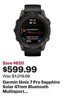 Best Buy Garmin fēnix 7 Pro Sapphire Solar 47mm Bluetooth Multisport Smartwatch - Carbon Grey/Black offer