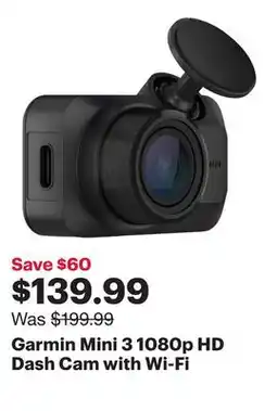 Best Buy Garmin Mini 3 1080p HD Dash Cam with Wi-Fi offer