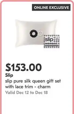 Shoppers Drug Mart slip pure silk queen gift set with lace trim - charm offer