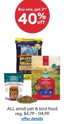 Petsmart Buy one, get 2nd 40% off ALL small pet & bird food offer