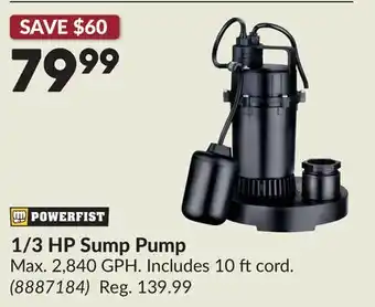 Princess Auto 1/3 HP Sump Pump offer