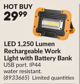 Princess Auto LED 1,250 Lumen Rechargeable Work Light with Battery Bank offer