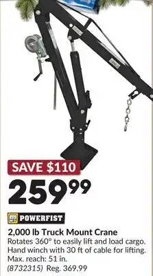 Princess Auto 2,000 lb Truck Mount Crane offer