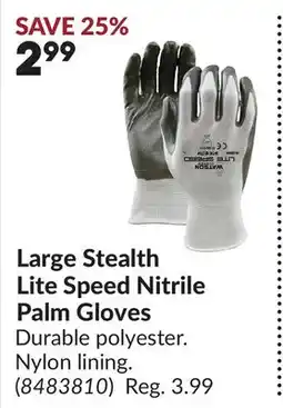 Princess Auto Large Stealth Lite Speed Nitrile Palm Gloves offer