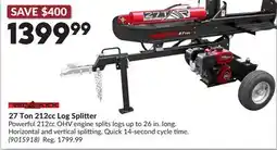 Princess Auto 27 Ton 212cc Log Splitter offer