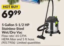 Princess Auto 5 Gallon 5-1/2 HP Stainless-Steel Wet/Dry Vac offer