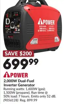 Princess Auto 2,000W Dual-Fuel Inverter Generator offer