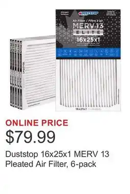 Costco Duststop 16x25x1 MERV 13 Pleated Air Filter, 6-pack offer