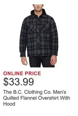 Costco The B.C. Clothing Co. Men's Quilted Flannel Overshirt With Hood offer