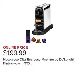 Costco Nespresso Citiz Espresso Machine by De'Longhi, Platinum, with $30 Nespresso coffee voucher offer
