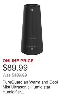Costco PureGuardian Warm and Cool Mist Ultrasonic Humidistat Humidifier with UV-C and Aroma Tray offer
